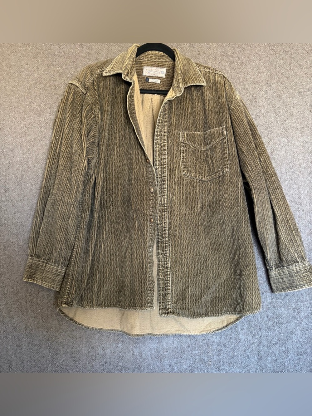 Pure Stuff Corduroy Herringbone Shirt Beige Brown Long Sleeve Men L Cotton